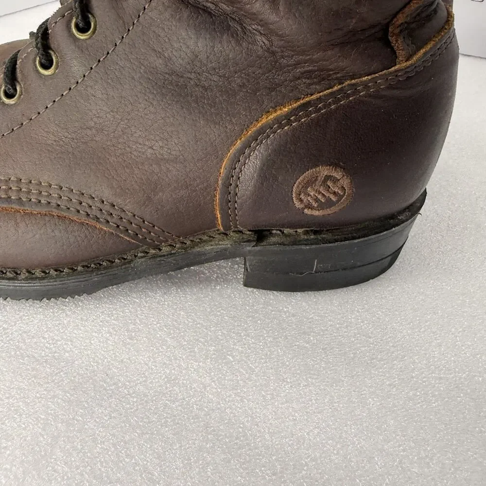 Double H Boots Men 7 Brown Leather Lacer Western Work USA Made Oil Resistant